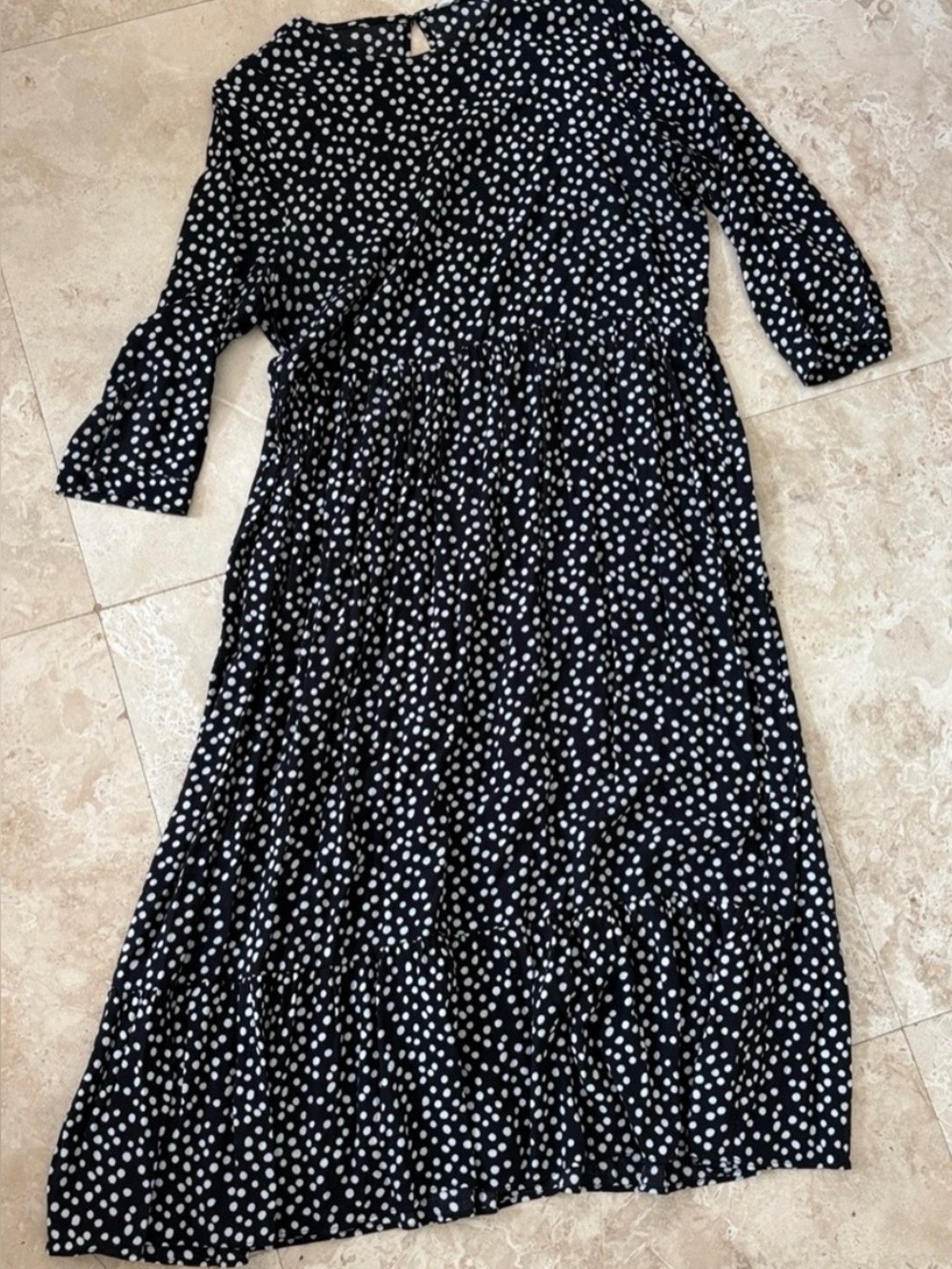 Zara Black Maxi Dress with White Polka Dots